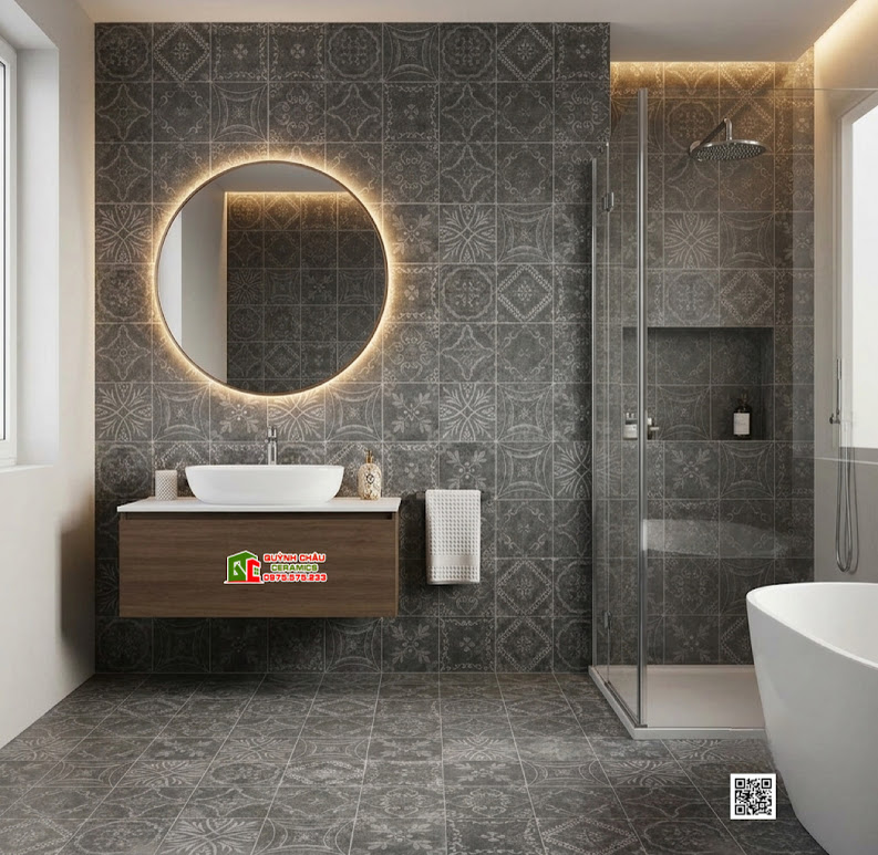 Gạch bông lát nền 40×40 hoa văn xám đen cổ điển Gạch bông lát nền 40×40 hoa văn xám đen cổ điển
