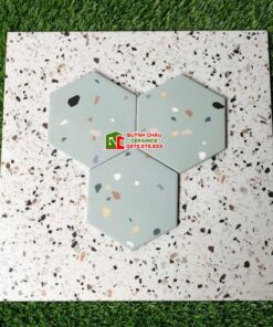 Gạch lục giác 200x230mm xanh mint vân terrazzo đa sắc