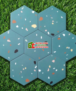 Gạch lục giác 200x230mm xanh vân terrazzo đá mài