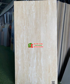 Gạch 60×120 vân đá Travertine mờ mịn màu vàng kem