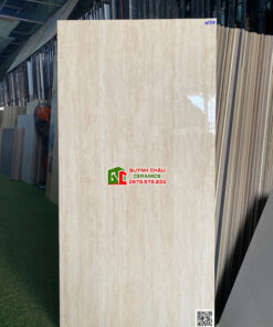 Gạch đá Travertine granite 60×120 màu kem bóng kiếng cao cấp