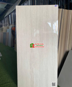 Gạch granite Travertine 60×120 màu xám sáng bóng kiếng cao cấp