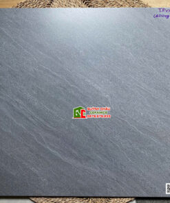 Gạch Việt Ý 80×80 mờ Carving vân đá màu xám đậm